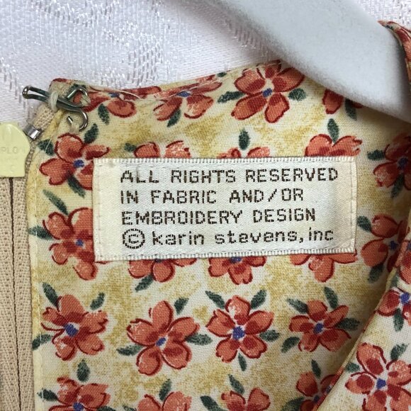 Karin Stevens Vintage 100% Rayon Floral Midi Dress Cottagecore Cream&Orange Sz 6 - Picture 15 of 15